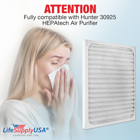 LifeSupplyUSA True HEPA Filter Replacement Compatible with Hunter 30925 HEPAtech Air Purifier...