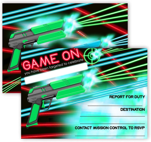 Laser Tag Brights Invitations - 12 Invitations + 12 Envelopes - Double Sided - Laser Tag Party Supplies - Laser Tag Party Supplies - 12ct Brights...