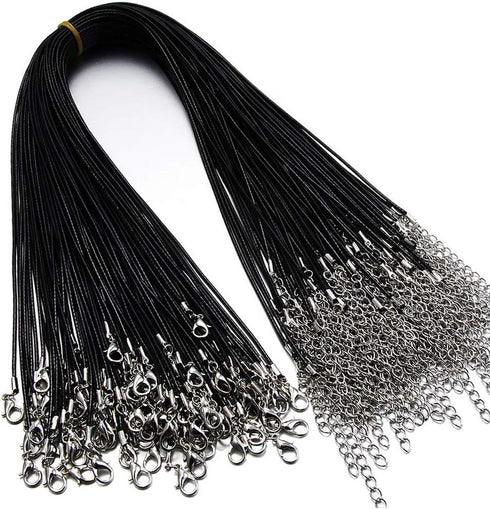 60Pcs Waxed Necklace Cord Bulk for Jewelry Making,Necklace Rope String with Clasp for DIY Bracelet Pendant,Black(18 Inches and Thickness 1.5mm), P...