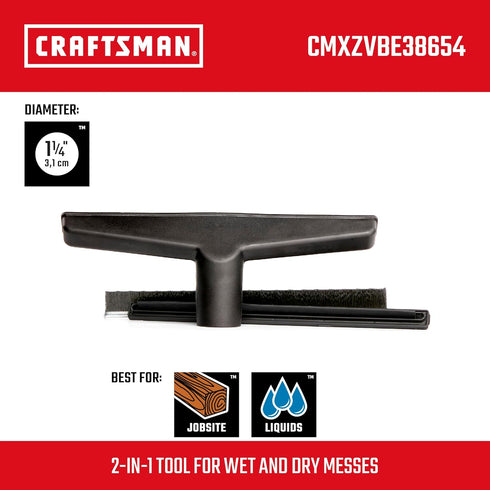 CRAFTSMAN CMXZVBE38654 1-1/4 in. Wet Nozzle/Floor Brush Combo Wet/Dry Vac Attachment for Shop Vacuums...
