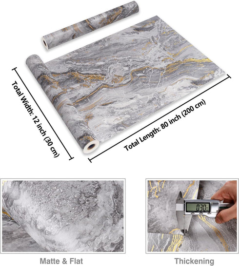 CRE8TIVE Matte Gold Grey Marble Contact Paper for Countertops Waterproof 12"x80" Slate Marble Wallpaper Peel and Stick Countertops Self Adhesive R...