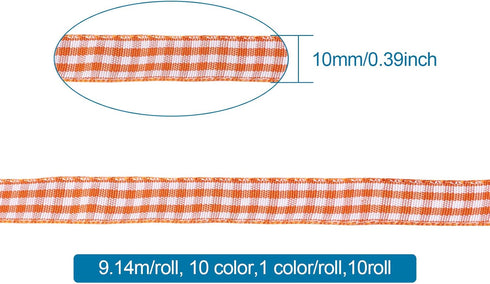 Craftdady 10 Rolls Gingham Checked Polyester Ribbon 3/8 Inch Plaid Tartan Fabric Craft Ribbon Roll for Hair Accessories Craft Wrapping Party Decor...