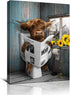 RAMEFLAO Highland Cow Bathroom Decor Funny Bathroom Wall Art Farmhouse Cow In The Toilet Picture Rustic Cow Bathroom Canvas Painting Home Wall Dec...
