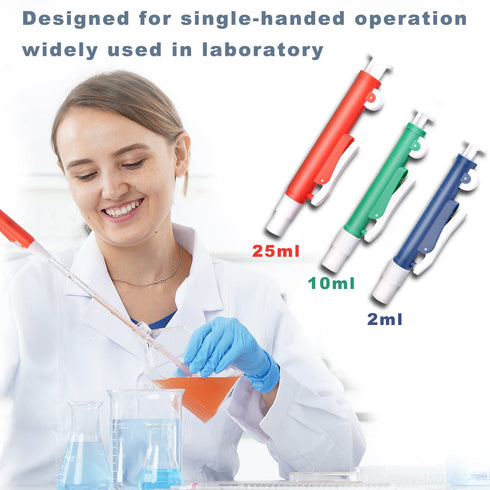 ONiLAB Pipette Pump?Set of 3 Lab Pipettes, 2ml Blue, 10ml Green, 25ml Red, Fit Plastic or Glass Pipettes...