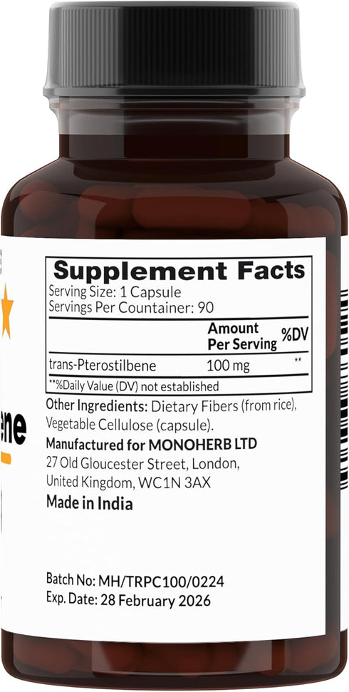 Trans-Pterostilbene 100 mg per Capsule - 90 Vegetarian Capsules...