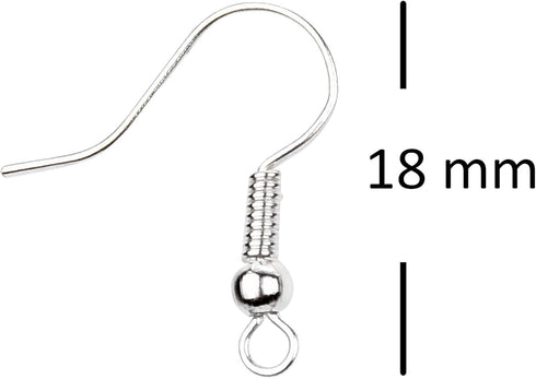 Eco-Fused 18mm Earring Hooks - 200 pcs - Coil and Ball Style Nickel-Free Ear Wires - Silver-Plated Steel- Great for DIY Earrings (18mm Earring Hoo...