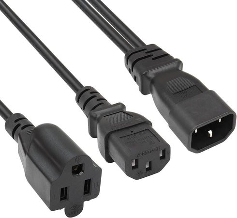 C14 to C13+NEMA 5-15R Y Splitter Power Cord YACSEJAO 10A/250V IEC 320 Single IEC 320 C14 Male to C13 + NEMA 5-15R(1FT/30CM)......