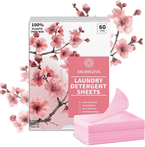 Morigins Ultra Concentrated Laundry Detergent Sheets (120 Loads, 60 Sheet), Sweet Sakura Scent, Clean Breeze, Non Toxic People Safe, Washing Trave...