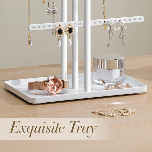 Jewelry Holder Organizer Stand - Adjustable Jewelry Tree 17.5" Height (Max), Jewlery Hanger for Necklaces, Bracelets, Earrings, Stainless, White...