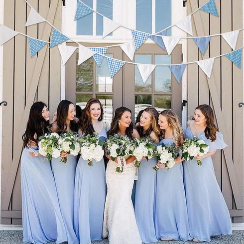 32Ft Blue White Plaid Dot Fabric Bunting Banner Triangle Flags Cotton Garland Pennant for Birthday Wedding Baby Shower Engagement Tea Party Classr...