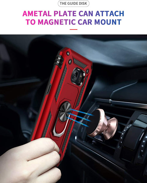 Androgate for Samsung Galaxy S7 Case with HD Screen Protectors, Military-Grade Metal Ring Holder Kickstand 15ft Drop Tested Shockproof Cover Case ...