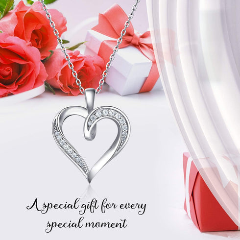 Billie Bijoux Silver Love Heart Necklace 925 Sterling Silver Platinum Plated Round CZ Woman's Jewelry Gifts for Women...
