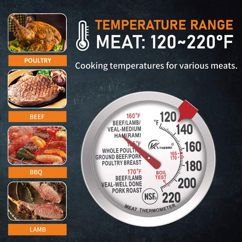KT THERMO Meat Thermometer for Cooking - NSF certificated Instant Read Cooking Temperature Thermometer Oven Safe, Waterproof 2.5" dial, 5" Long Pr...