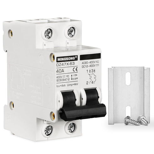 AC Solar Panels Disconnect Switch 40 Amp DC Solar Shut Off Switch 12V-400V 2 Poles Small Miniature Circuit Breaker for Solar PV Homes, DC 110V DIN...