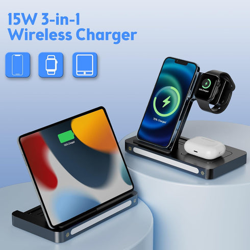 Wireless Charger,3 in 1 Wireless Charger Station for Apple iPhone/iWatch/Airpods,iPhone 13/12/11 (Pro, Pro Max)/XS/XR/XS/X/8(Plus),iWatch 7/6/SE/5...