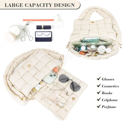 NAARIIAN Puffer Woven Bag Crossbody Purse for Women Padded Cassette Shoulder Bags Trendy Handbags Messenger...