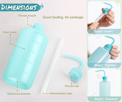 Melphoe Tattoo Wash Bottle Squeeze 3Pcs 500ml Squirt Bottle Succulent Watering Can, Safety Rinse Bottle, Plastic Squeeze Medical Lab Washing Bottl...