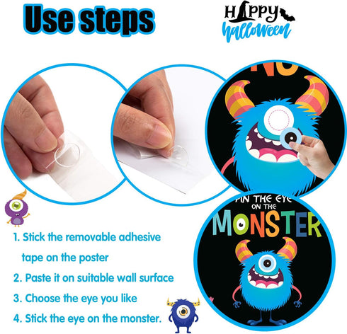 MISS FANTASY Halloween Games Kids Party, Pin The Eye on The Monster, Halloween Party Activities for Family Children Boys Girls Classroom School Ho...