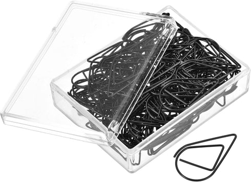 MECCANIXITY Paper Clip Drop-Shaped Cute Decorative Clips Bookmarks with Box 1.3 Inch Black for Organize Office Home, Pack of 100...