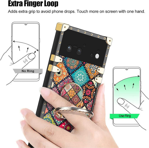 nancheng for Google Pixel 6 Case Kickstand Ring Holder Clip Exotic Colorful Square Diamond Rivet Crystal Anti-Shock Protective Soft Slim Shockproo...