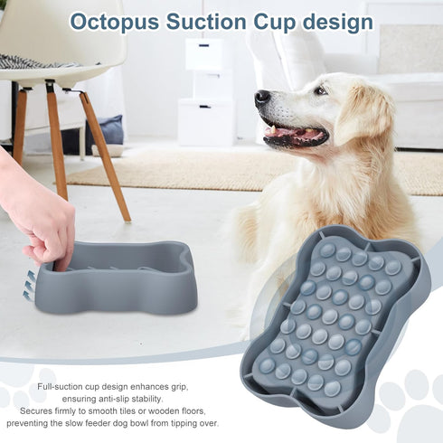 Slow Feeder Dog Bowl, Slow Down Pets Eating, with 35 Strong Suction Cups, Dog Feeding Bowls Prevents Overeating, Puppy Training, Medium, Small Bre...