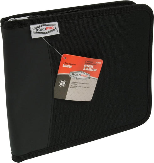 RoadPro 3-Ring Zippered Binder for Loose-Leaf Log Sheets, Black, LB-001BK, 10.5" x 8.5"...