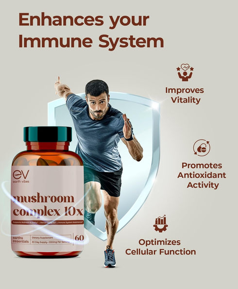 Earth Vibes 10-in-1 Mushroom Complex - 60 Vegan Capsules | Supports Immune Function & Cognitive Health | Includes Lion's Mane, Cordyceps, Reishi &...