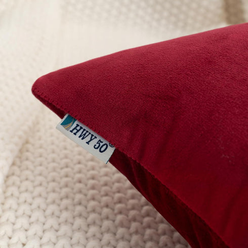 HWY 50 Burgundy Red Velvet Throw Pillow Covers 20x20 Inch, Pack of 2 Soft Cozy Solid Decorative Luxury Cushion Cases for Couch Sofa Bed Living Roo...