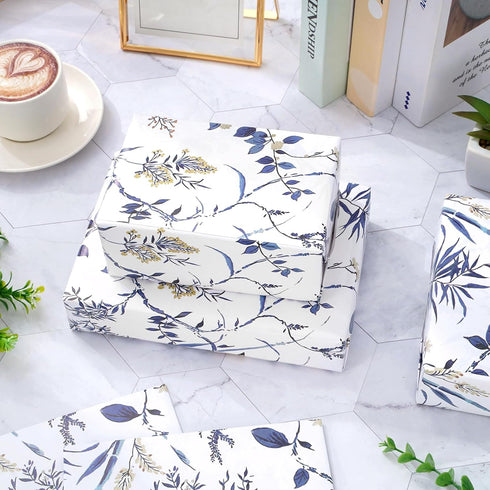 JarThenaAMCS 6 Sheet Bird Flower Wrapping Paper -Not Roll- Blue White Gift Wrap Paper Folded Flat DIY Art Craft Paper for Birthday Party Baby Show...