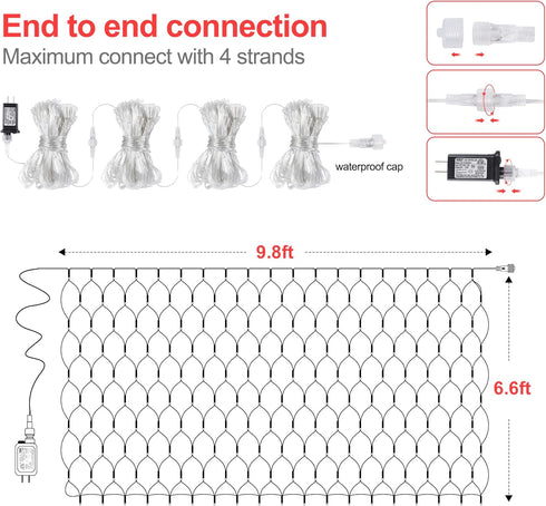 Outdoor Christmas Net Lights, 9.8FTx6.6FT 192 LED Fairy String Light with 8 Lighting Modes, Connectable Light for Halloween Christmas Garden Tree ...