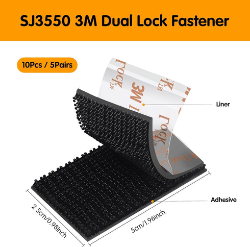 Double Lock Fastener, 1inx 2in 5 Pair 10-Pack Reclosable Interlocking Tape Heavy Duty Adhesive Hook Lock Sticky Back Mushroom Mounting Tape, Black...