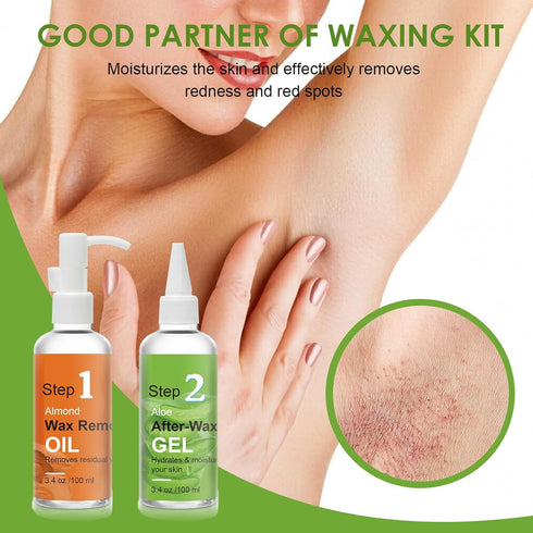 After Waxing Skin Care Kit, Almond Oil For Remove Wax Residue, Post Wax Cooling Aloe Vera Gel For Calm and Soothing Skin, 2 Bottles Hair Removal W...