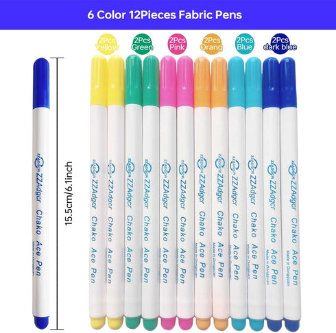 12 Pieces Fabric Pen Disappearing Ink Pen 6 Color Water Erasable Pen Fabric Marker for Sewing Embroidery Supplies DIY Tracing Tools...