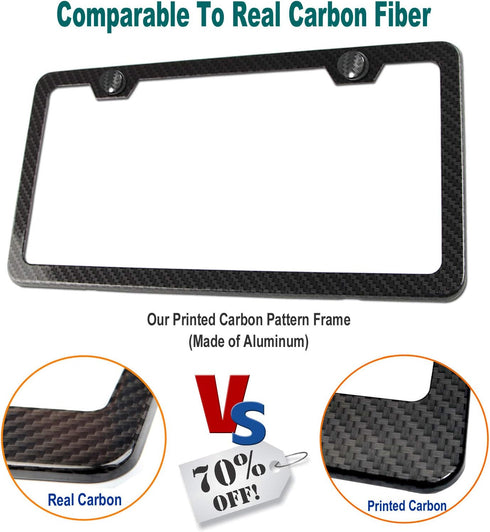 Aootf Carbon Fiber License Plate Frame- Black Aluminum Slim Car Tag Cover Printed Carbon Patterns, Heavy Duty Holders for Front & Rear, Mount Hard...