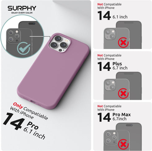 SURPHY (4 in 1 Designed for iPhone 14 Pro Case (6.1 inch, 2022), with 2 Pack Screen Protector + Camera Cover, Liquid Silicone Phone Case (Lilac Pu...