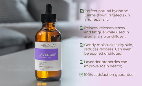 velona Lavender Essential Oil by Velona - 4 oz | Therapeutic Grade 100% Pure and Natural | for Aromatherapy Diffuser, Massage, Skincare, Haircare,...