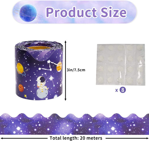 Outer Space Bulletin Board Borders Double-Sided Trim, Boho Galaxy Bulletin Board Decorations Night Sky Border Stickers for School Classroom Office...