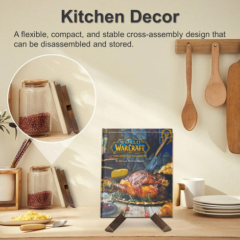 Cross Design Cookbook Stand - Beautiful Wood Texture, Stable Structure - Wooden Recipe Book Holder- Multifunctional Display Stand, Kitchen Counter...