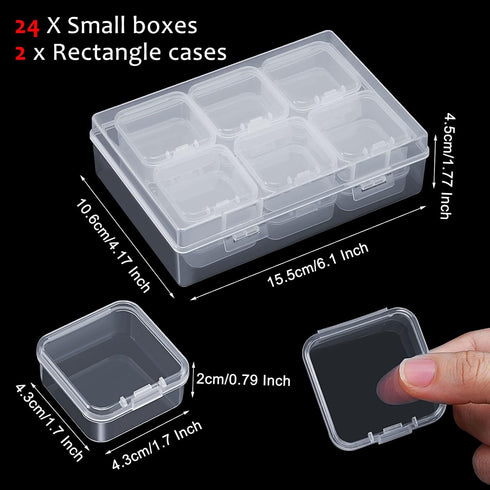 Blulu 24 Pcs Small Bead Organizer Plastic Bead Storage Containers Clear Plastic Storage Case Craft Containers with 2 Pcs Hinged Lid Clear Craft Ca...