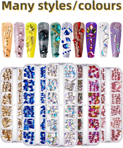 Multi Shapes 3D Glass AB Nail Art Rhinestones?Crystal Clear Flatback Rhinestones for Nails,with Storage Organizer Box?for Nail Art Crafts (1085 Pi...