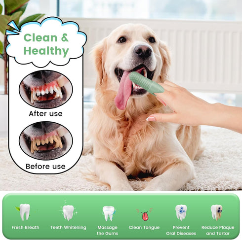 Dog Toothbrush, 2 Pack Dog Tooth Brush, 360° Cleaning Finger Toothbrush for Dogs, Food Grade Silicone Dog Finger Toothbrush Fits Most Fingers, Too...