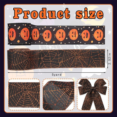 Hying 2 Rolls Halloween Ribbon for Wreath Bows Wrapping Gifts, Black Orange Pumpkin Ribbons for Gift Wrapping Halloween Party Decoration DIY Craft...