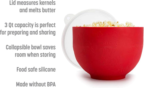 Goodful Silicone Popcorn Popper, Collapsible Hot Air Microwavable Popcorn Maker, Bowl Made without BPA, Red...