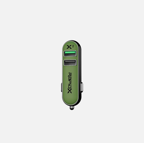 RapidX RXX2QCOLV X2 2 Port Car Charger with Quick Charge Olive...