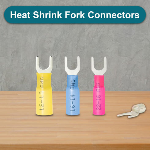 180PCS Fork Connectors Heat Shrink, Fork Connector Tinned Copper, Fork Terminals Waterproof #10, 12-10 16-14 22-16 Gauge....