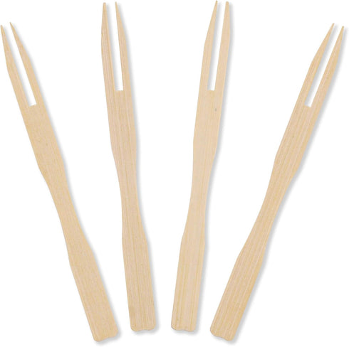 Gmark Bamboo Mini Forks 3.5 Inch 330pc - Bamboo Fruit Picks & Cocktail Forks for Appetizer, Dessert...