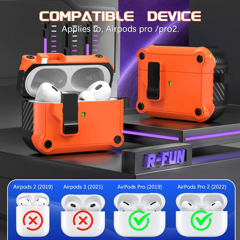 R-fun Compatible with AirPods Pro 2nd Generation 2023(USB-C),2022(Lightning Cable),1st Gen 2019 Charging Case, Full Drop Protection Auto Pop-Up Li...