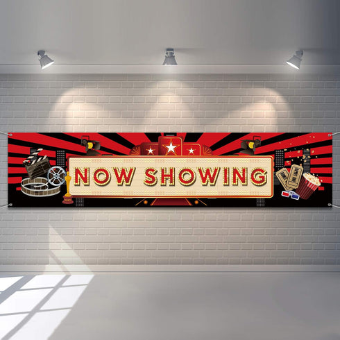 Blulu Movie Night Party Decorations 2025 Now Showing Banner 70. 8 x 15. 7 Inch Red Carpet Backdrop Decorations Movie Backdrop Birthday Party Banne...