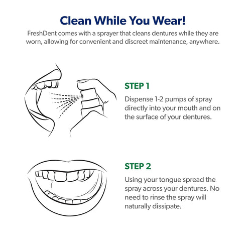 EverSmile FreshDent Denture and Partial Denture Cleaner + Teeth Whitening Spray – Travel Size Alternative to Cleaning Tablets That Eliminates Bact...