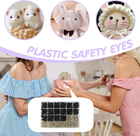 TOAOB 150pcs Safety Eyes for Amigurumis with Washers 6mm to 12mm Plastic Crochet Black Craft Doll Eyes for Crocheting Stuffed Animals Bears Toys D...